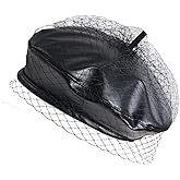 aoozleny Women Beret Hats with Veil, Casual Baker Boy Captain Hat for Wedding Party Church