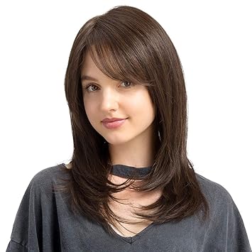 Amazon Com Straight Dark Brown Wigs With Bangs Long Layered