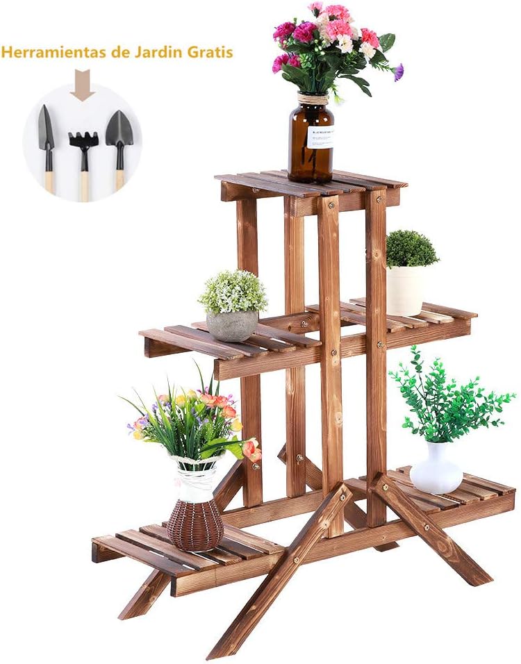 Soporte de Madera para Flores, 3 Niveles Estanter¨ªa para Flores