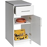 Prepac Elite 16” Wide White Storage Cabinet, Base Cabinet with 1 Drawer and 1 Adjustable Shelf Ideal for Garage, Cabinet, Kit
