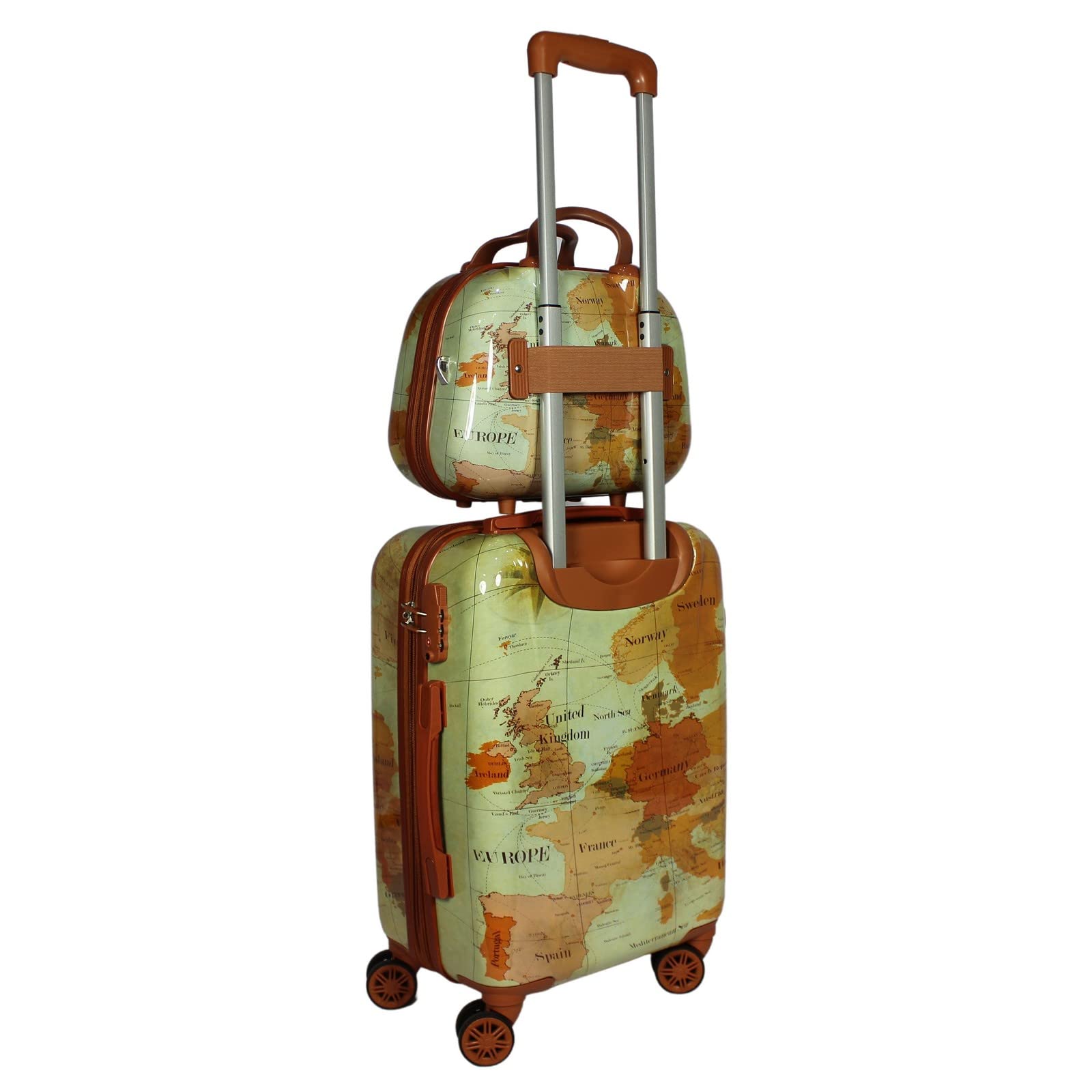 World Traveler Europe Hardside Lightweight Polycarbonate Expandable Spinner Luggage with TSA Lock, Brown, 2-Piece Carry-On Set