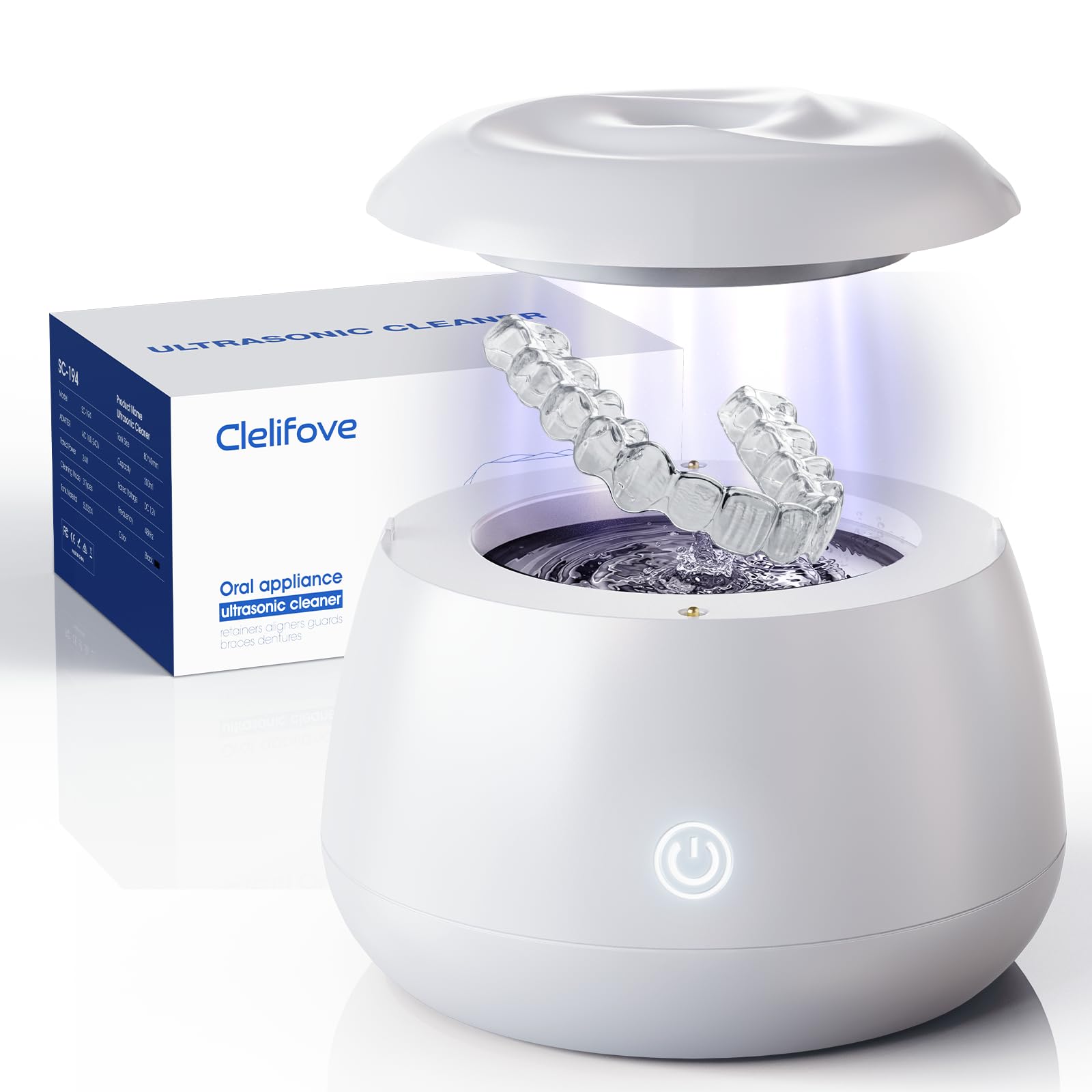 Photo 1 of Ultrasonic Retainer Cleaner Machine 48kHz Denture and Aligner Cleaning Pod for Mouth Guards Night Guards Dental Trays Braces Toothbrushes Jewelry with 200ML Capacity (White)