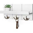 Rebee Vision Key Holder for Wall with Shelf: Elegant Farmhouse Mail Organizer with Decorative Floating Shelf and 3 Anchor Key Hooks for Wall - Retro Key Hangers for Entryway Decor (Rustic White)