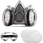 Yehenarn Respirator Mask with Filters and Safety Glasses, 20 Spare Dust Pads, Reusable Half Face Spray Paint Mask for Painting, Sanding, Welding, Construction Work and Dust
