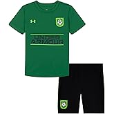 Under Armour Boys' 2-piece Short Sleeve Graphic T-Shirt and Shorts Set, Lightweight & Breathable, Team Kelly Soccer, 4