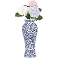 Yunjuhop Chinoiserie Blue Vase Vintage Blue Flower Vase, Living Room Centerpiece Vase for Bedroom Chinoiserie Blue Willow Flower Vases Decor (Lotus-M)