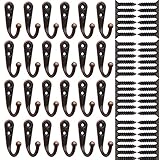 24 Pieces Coat Hooks Wall Mounted Robe Hook Single Coat Hanger No Scratch and 50 Pieces Screws 1.26 Inch Interior Diameter Copper Color