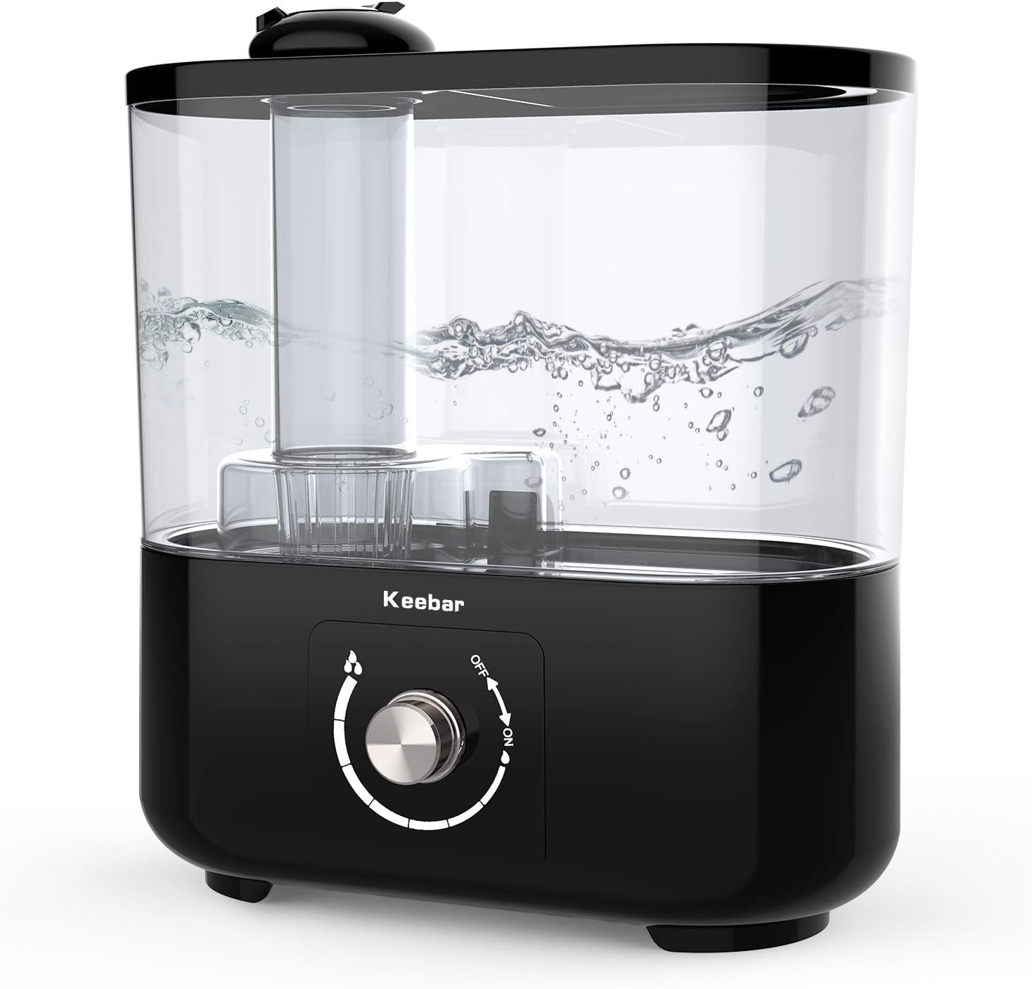 Keebar Cool Mist Humidifier, Quiet Ultrasonic Air Humidifier for Bedroom Home Baby, 24-60 Hours Working, Easy to Clean, Dual 360° Nozzle, Waterless Auto Shut-Off, Balck