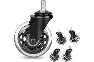 8T8 Office Chair Caster Wheels with 5/16''-18x1 Threaded Stem Caster, Heavy Duty 3" Replacement Rubber Office Chair Wheels for Smart Home Offices, Safe for Hardwood Tile Floors