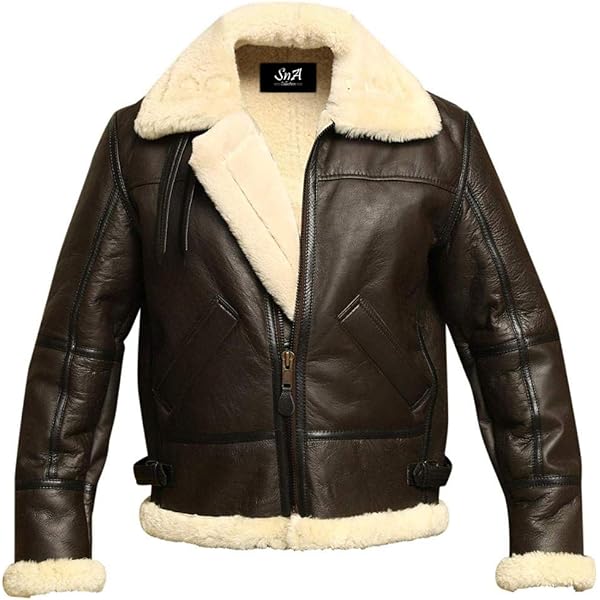 GENUSKIN Men B3 Bomber Aviator Shearling Sheepskin Leather Winter