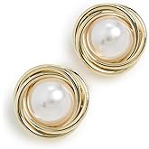 By Adina Eden Women's Pearl Twisted Bezel On The Ear Stud Earrings