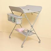 KARAOK Baby Changing Table with Wheels, Portable Diaper Changing Station with 4-Level Height Adjustment &amp; Storage Rack for Newborn, Infant(Light Grey)