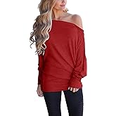 Poetsky Women's Long Sleeve Off Shoulder Tunic Tops Loose Casual Oversized Shirts Blouse