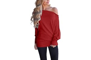 Poetsky Women's Off Shoulder Long Sleeve Tunic Tops Loose Casual Oversized Shirts Blouses S-3XL