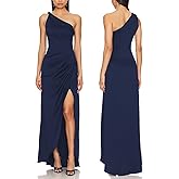 Capuffy Women's Sexy One Shoulder Long Formal Dress Ruched Waist High Split Cocktail Wedding Guest Party Maxi Dress 02