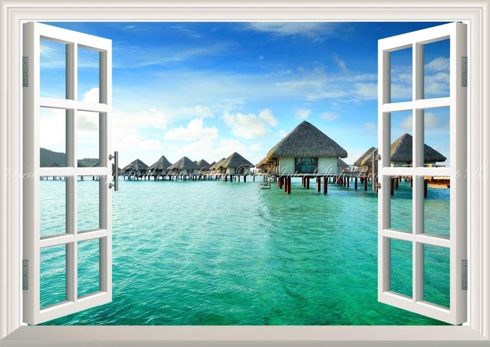 Amazon Co Jp 絵画風 壁紙ポスター はがせるシール式 窓の景色 ポリネシア ボラボラ島 水上コテージ バンガロー リゾート 海 癒し 窓仕様 トリックアート キャラクロ Rpln 003ma2 版 594mm 4mm 建築用壁紙 耐候性塗料 ホビー