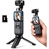 4K Vlogging Camera with 330&deg; Gimbal Lens &amp; 75MP Photo, WiFi Pocket Camera | Compact Vlog Camera for Beginners, 330 Degree Rotating Lens, Content Creator Kit with Tripod &amp; 16GB Card