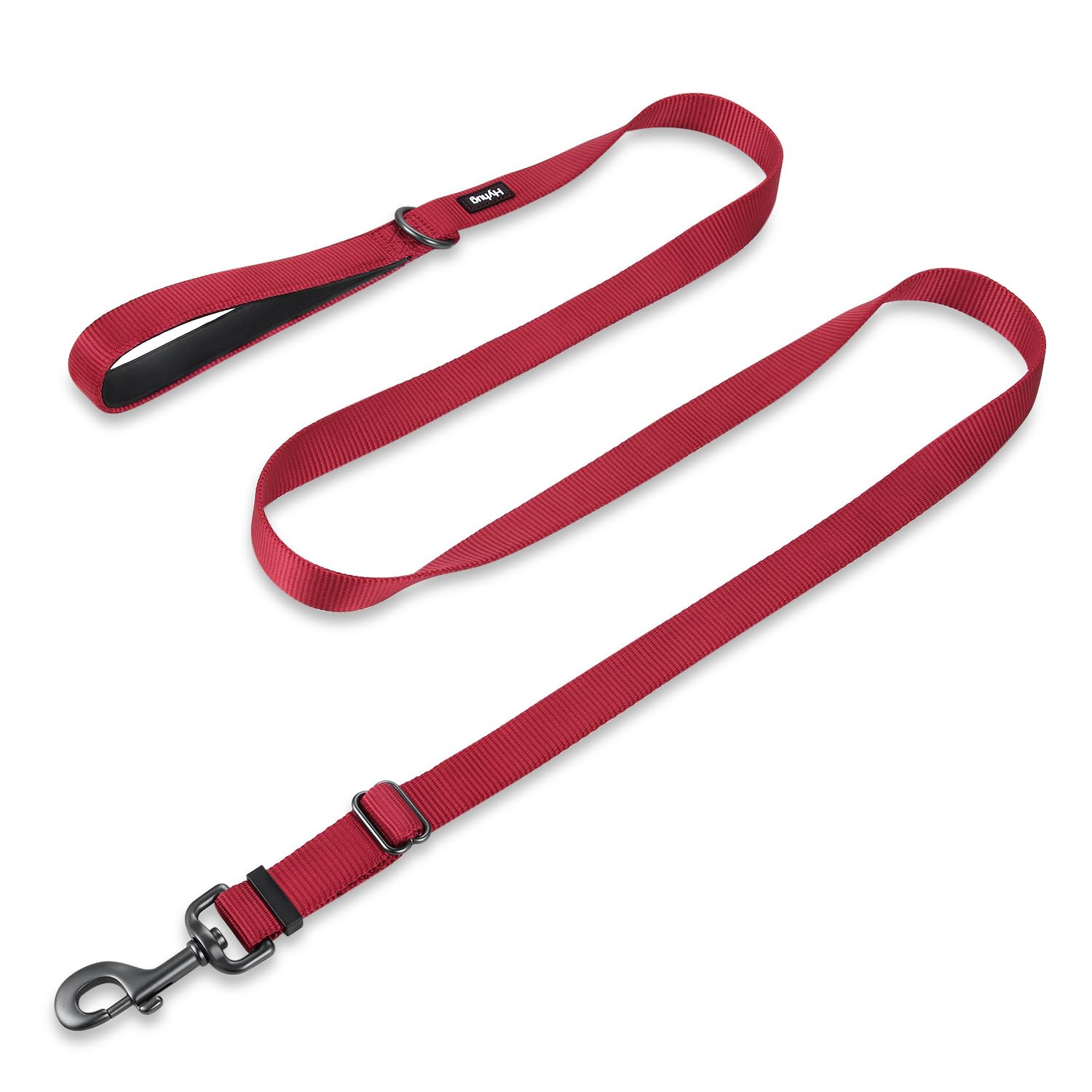Hyhug Pets Upgraded Adjustable Lead with Strong Nylon and Super Soft Neoprene Handle for Large Dogs. (Large, Dark Red)