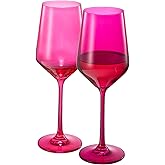 Hot Pink Wine Glasses | Set of 2 | Magenta & Blush Pink Classic Crystal Glassware, Glasses for Red and White, Cocktails, Champagne, Wine – Unique Gift for Wine Lovers (12 OZ)