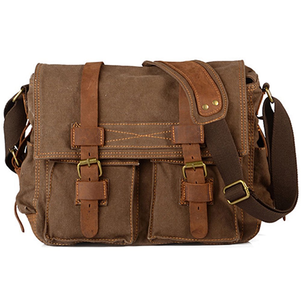 Sanwood Men's Canvas School Shoulder Bag (Coffee)