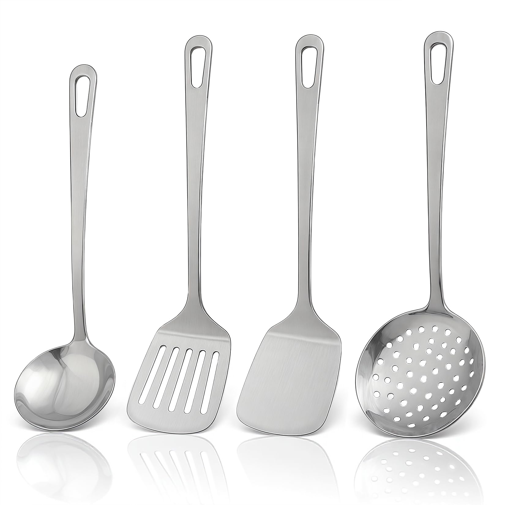 Photo 1 of 4pcs Cooking Utensils Set - Stainless Steel Kitchen Utensils, Heavy Duty Metal Kitchen Tools with Stainless Steel Spatula Solid & Slotted Turner, Ladle, Skimmer, Dishwasher Safe Easy to Clean