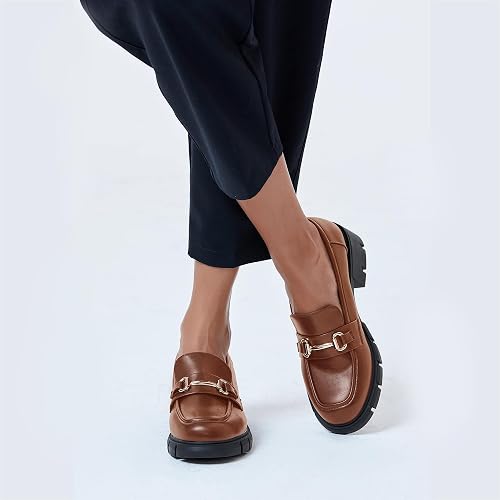 Coutgo Womens Chunky Platform Lug Sole Loafers Mid Heel  display picture 1