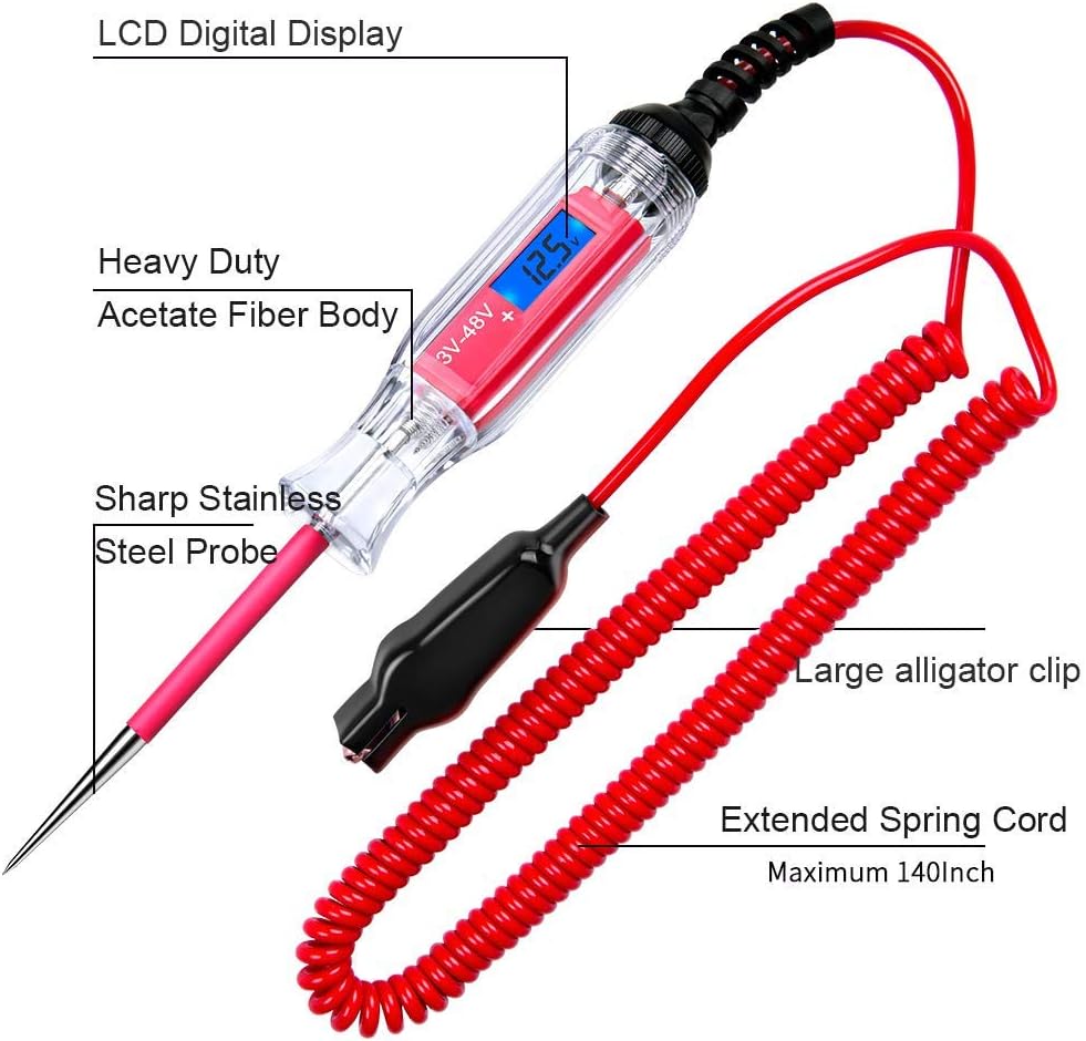 JoyFan Testeur De Circuit /&eacute;Lectrique De Voiture 3V-48V Tension Longue Sonde Essai /&eacute;Cran De R/&eacute;Tro/&eacute;Clairage