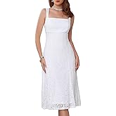 WOMLAYOUT Women's Lace Prom Dress Straps Square Neck Sleeveless Formal Evening Cocktail Midi Dresses