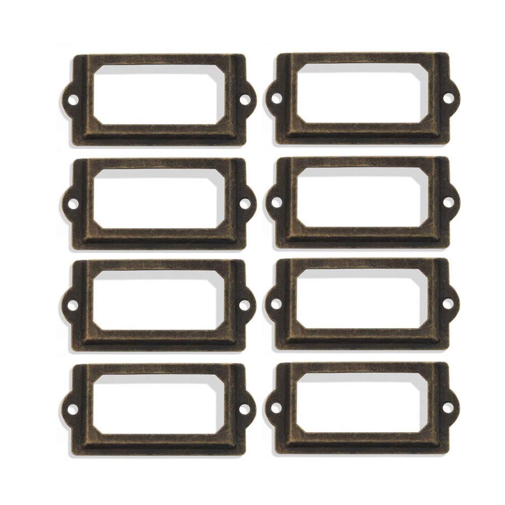 tooloflife Cabinet Frame Handle, 8PCS Drawer Name Card Metal Art Label Holder Card Holder Drawer Pull for File Case Library Drawer Medicine Cabinet(Green bronze)