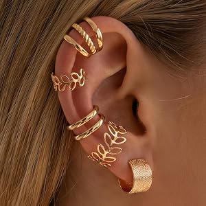 Ear Cuff, 5 Pcs, Multi-Style Non Piercing Ear Cuff Set, Hollow Leaf & Twisted Metal Clip On Wrap Jewelry for Women