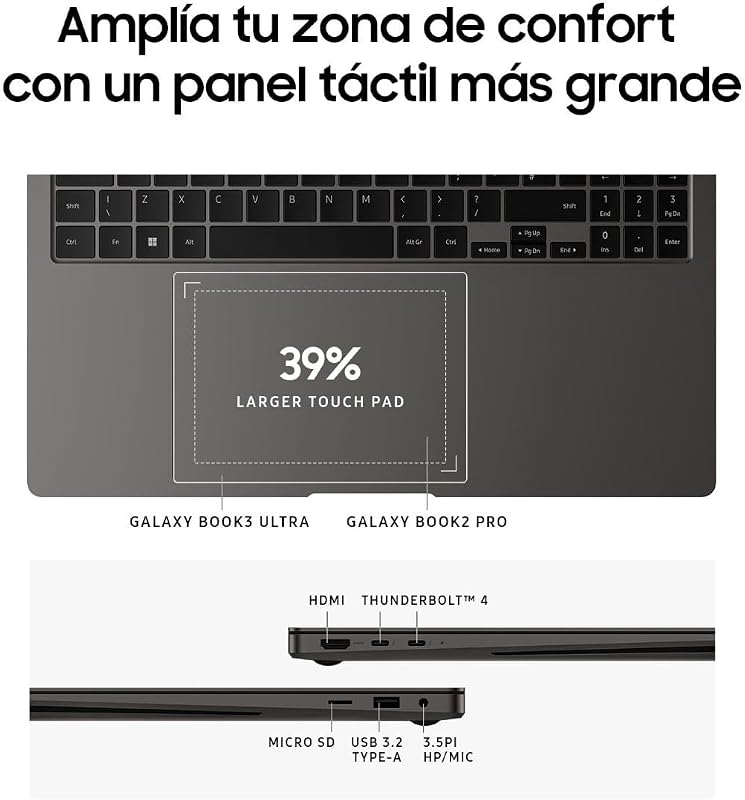 Samsung galaxy book3 ultra - laptop dynamic amoled 2x de 16 "(intel core i7-13th gen, 16 gb lpddr5 ram, 1 tb ssd, nvidia rtx4050, windows11 home) grafite - teclado qwerty espanhol — foto 6 de 8