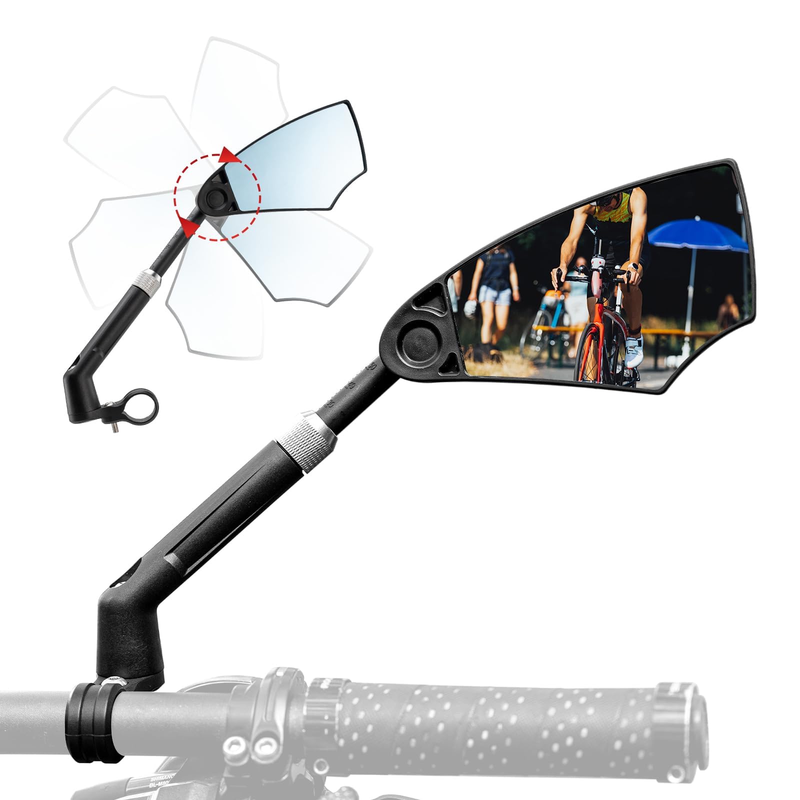 ROCKBROS Bicycle Mirror 360°Rotatable and Foldable Bicycle Rear View Mirror for MTB, Racing Bikes, E-bikes, Electric Scooters, Handlebar Diameter of 20-23 mm, Impact-Resistant Real Glass