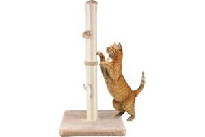 MeowHomm 32” Tall Cat Scratching Posts for Indoor Cats Adults with 2 Hanging Ball, Large Cat Scratch Post Cat Scratcher Includes Sisal Rope(Yellow)