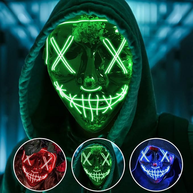 Numbudh Halloween LED Mask Luminous 3 Lighting Modes Red Green Blue 21cm x 17.5cm (Green)