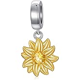 BETHZA Sunflower Charm Bead for Bracelet 925 Sterling Silver 18K Gold Plated Natural Citrine Sunflower Charm You Are My Sunshine Jewelry Gifts for Women