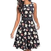 OWIN Women's Vintage Floral Lace Flared A-Line Swing Casual Party Cocktail Dresses Sleeveless