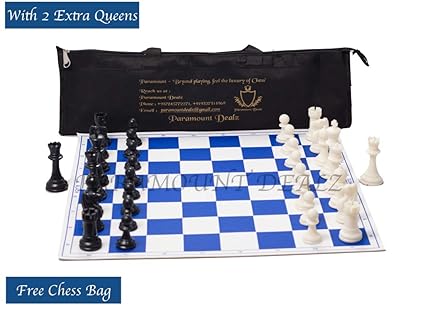 Paramount 17x 17 Professional Vinyl Chess Set (Fide Standards)- with 2 Extra Queens/Chess Bag, Blue