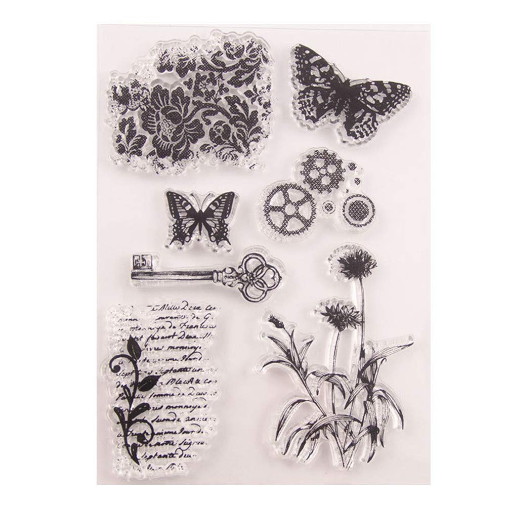 Arrietty Dandelion Flowers Butterfly Key Gear English Letter Background Clear Stamps for Card Making Decoration and DIY Scrapbooking