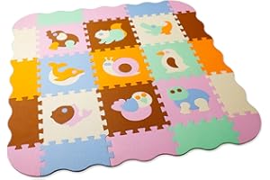 Tamiplay Foam Play Mat for Kids，25Pcs Square Interlocking Puzzle Floor Mat，Baby Play Mat Floor Mat Foam Puzzle Playmat for Toddlers with Fence（Animal-CSH007