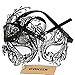 Coxeer Venetian Masquerade Mask Women's Swan Metal Filigree Laser Cut Mask (Black)