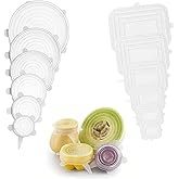 12 Pcs Silicone Stretch Lids Reusable Flexible Bowl Covers, for Keeping Food Fresh Storage,Round and Rectangle, 6 Sizes, White