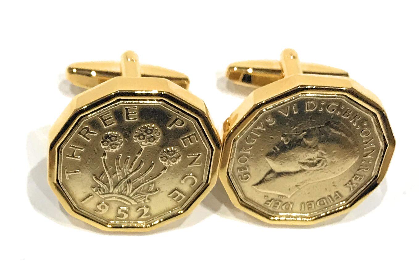 Premium 1952 Threepence cufflinks for a 74th Birthday cufflinks