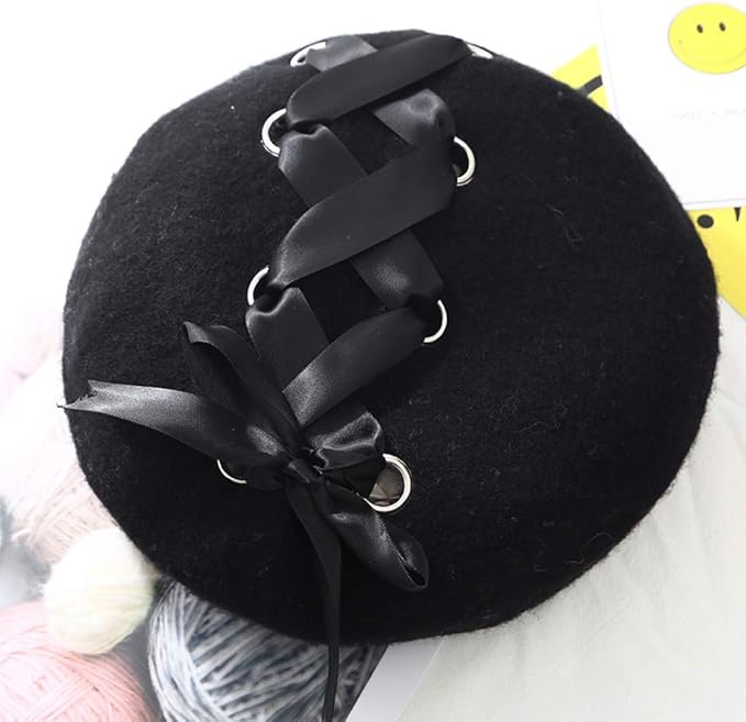 Amazon Sunnfx ベレー帽 レディース リボン付き 髪飾り シンプル無地 レースアップ お姫様風 かわいい 大人っぽい ウール アクリル製 帽子 キャップ 春秋冬 しっくりかぶれる ブラック ベレー帽 通販