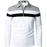 HOOD CREW Men’s Long Sleeve Polo Shirt Casual Slim Fit Shirts Contrast Color Patchwork T Shirts Cotton Tops