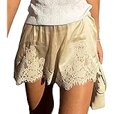 Women Lace Trim Satin Shorts Silk Boxers Lounge Shorts Slips Satin Bloomers Culotte Short Pettipants