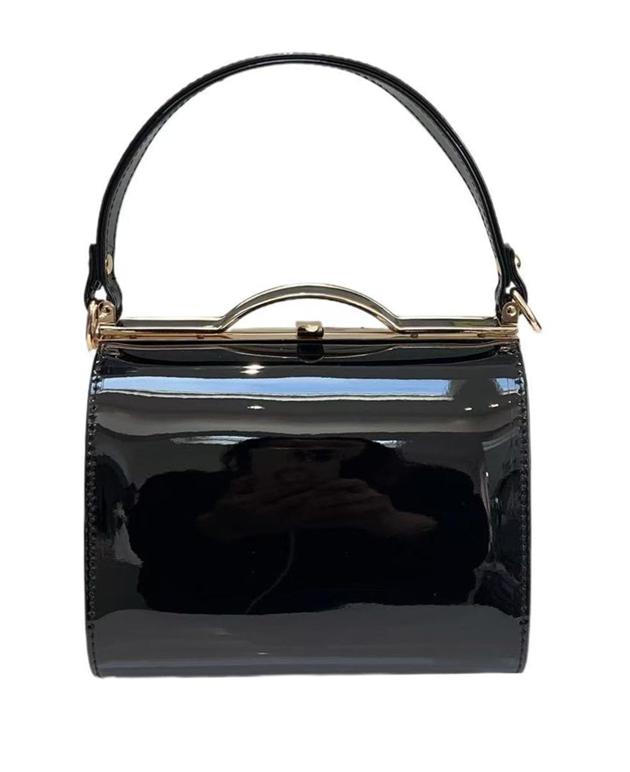 LeahWard Ladies Women's Chic Patent Top Handle Clutch Handbag Wedding Evening Bags (Black)