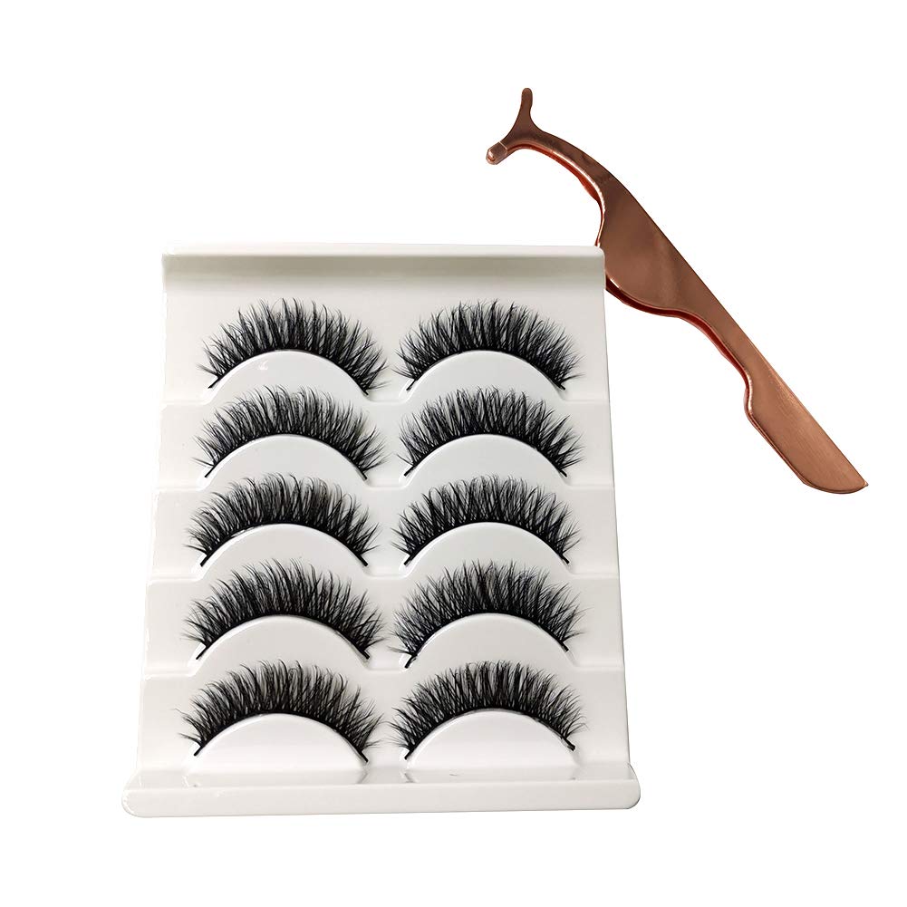 Fleurapance Fake Eyelashes Natural Lashes 3D Faux Mink 5 Pairs Reusable False Eyelashes Natural Look For Nude Makeup Eyelashes Extension With Free Precision Eyelashes Clip 