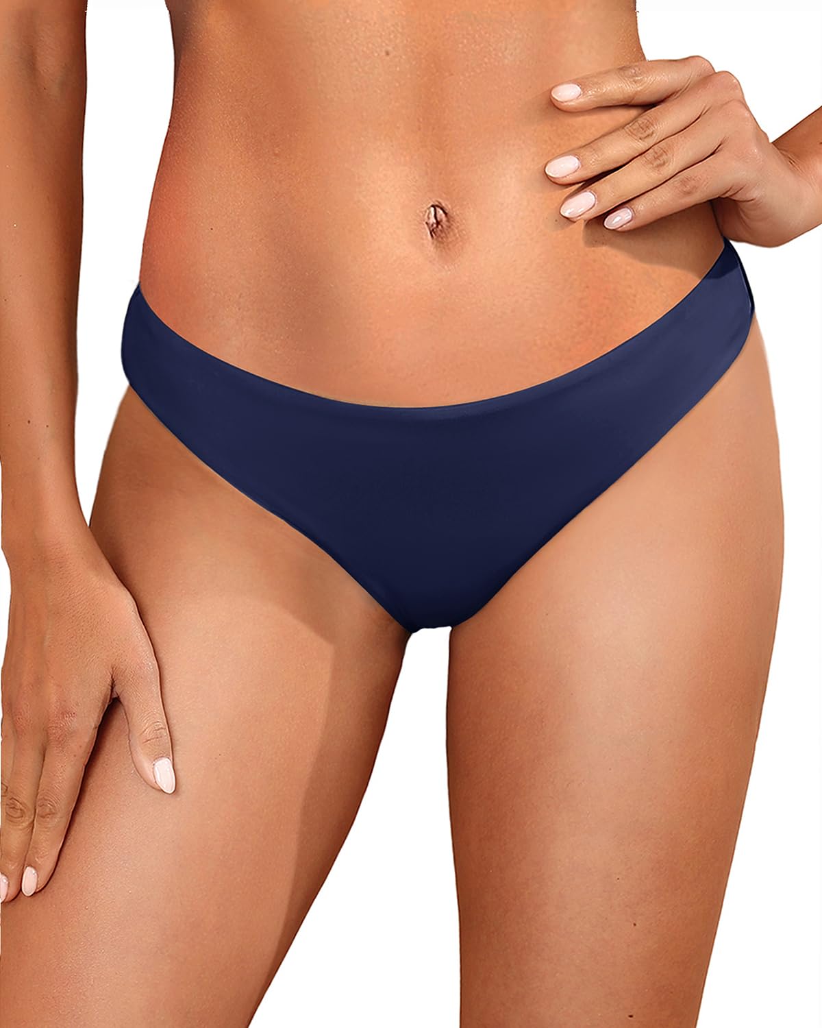 Photo 1 of Tempt Me Women Low Rise Bikini Bottoms - Navy Moderate Coverage Bathing Suit Bottoms Low Waisted Swimsuit Bottoms Brief Swimwear 2025 S