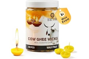 CRAFTSMAN SATVIK 150 Pc Pure Cow Ghee Wicks for Puja (Upto 30 Mins) Pooja Home and Mandir. Nitya Pujan Readymade Ghee Diya Jyot Pujan Indian Housewarming Return Gift Items Accessories. Diwali Cotton Wicks