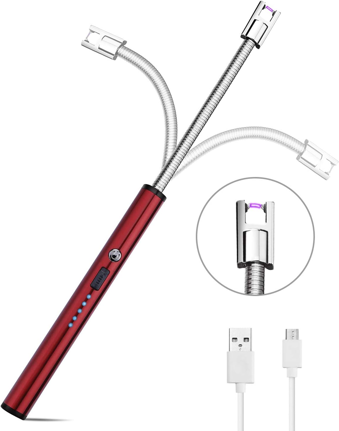Electric Arc Lighter AUERVO Candle Lighter USB Rechargeable Multi Purpose Longer Flexible Neck Lighter Flameless Windproof for Kitchen Grilling BBQ Camping Stove (Red)